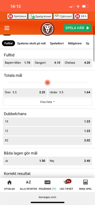 Odds från Kambi hos Leovegas